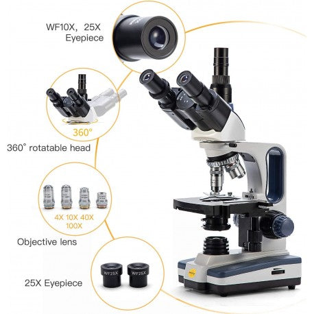 Microscopio Trinocular Compuesto Swift SW350B 40-2500X + Camara